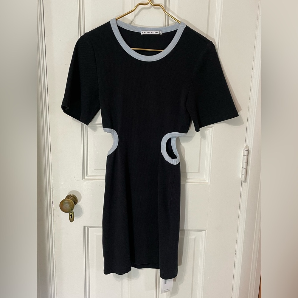 Third Form Ring Around Tee Mini Dress Black Blue Trim 4 Cutout Casual Chic - Picture 5 of 11